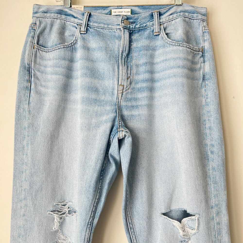 AE77 Organic Cotton The Crop Flare Busted Knee Jeans Blue 33 - Picture 6 of 13